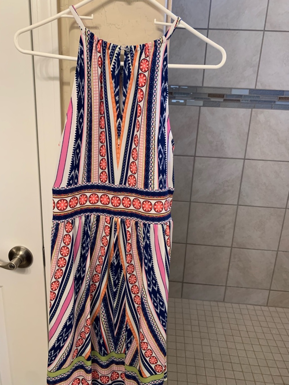London Times Navy, Pink & White Strappy Dress